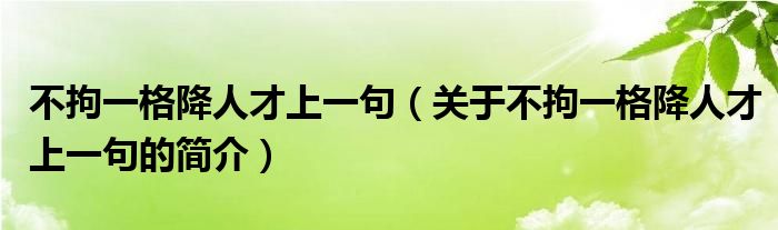 不拘一格降人才上一句（關(guān)于不拘一格降人才上一句的簡介）