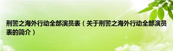 刑警之海外行動全部演員表（關(guān)于刑警之海外行動全部演員表的簡介）