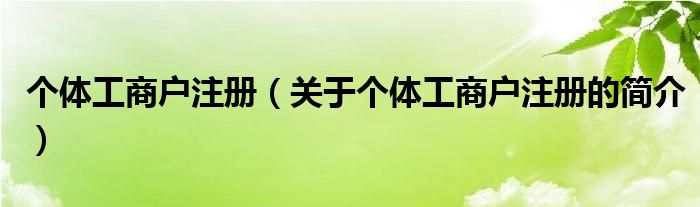 個(gè)體工商戶注冊(cè)（關(guān)于個(gè)體工商戶注冊(cè)的簡(jiǎn)介）