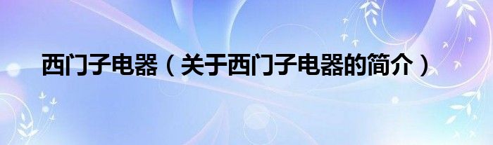 西門子電器（關(guān)于西門子電器的簡(jiǎn)介）