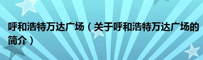 呼和浩特萬達(dá)廣場（關(guān)于呼和浩特萬達(dá)廣場的簡介）