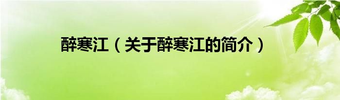 醉寒江（關(guān)于醉寒江的簡(jiǎn)介）