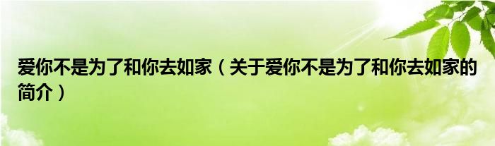 愛你不是為了和你去如家（關于愛你不是為了和你去如家的簡介）