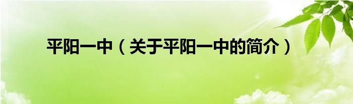 平陽一中（關(guān)于平陽一中的簡介）