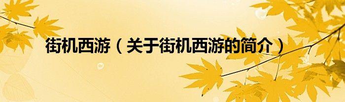 街機西游（關(guān)于街機西游的簡介）