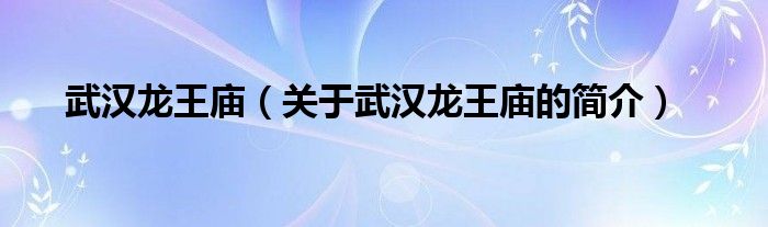 武漢龍王廟（關(guān)于武漢龍王廟的簡(jiǎn)介）