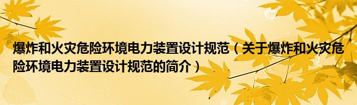 爆炸和火災危險環(huán)境電力裝置設計規(guī)范（關于爆炸和火災危險環(huán)境電力裝置設計規(guī)范的簡介）