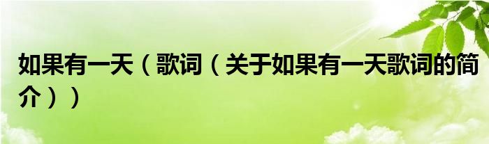 如果有一天（歌詞（關(guān)于如果有一天歌詞的簡介））