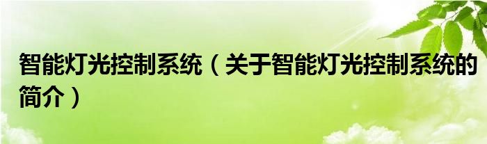 智能燈光控制系統(tǒng)（關(guān)于智能燈光控制系統(tǒng)的簡(jiǎn)介）