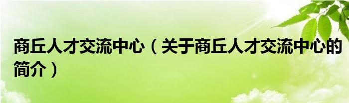 商丘人才交流中心（關(guān)于商丘人才交流中心的簡(jiǎn)介）