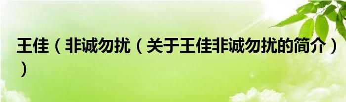 王佳（非誠勿擾（關(guān)于王佳非誠勿擾的簡介））