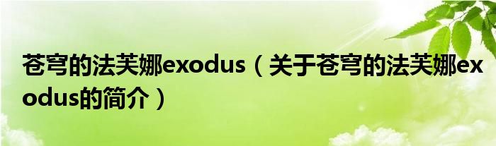 蒼穹的法芙娜exodus（關(guān)于蒼穹的法芙娜exodus的簡介）