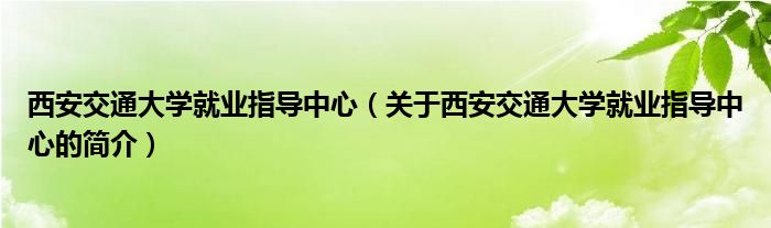 西安交通大學就業(yè)指導中心（關于西安交通大學就業(yè)指導中心的簡介）