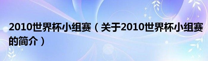 2010世界杯小組賽（關(guān)于2010世界杯小組賽的簡(jiǎn)介）