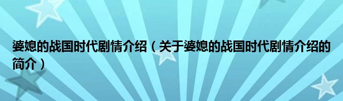 婆媳的戰(zhàn)國時代劇情介紹（關于婆媳的戰(zhàn)國時代劇情介紹的簡介）