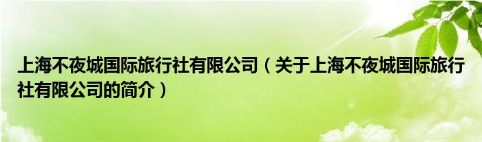 上海不夜城國際旅行社有限公司（關于上海不夜城國際旅行社有限公司的簡介）