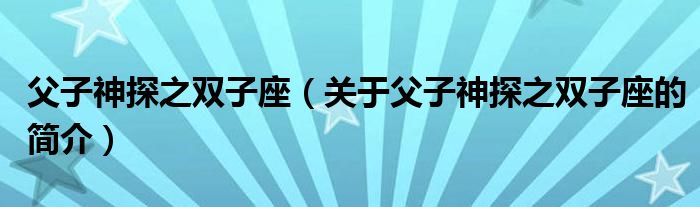 父子神探之雙子座（關于父子神探之雙子座的簡介）