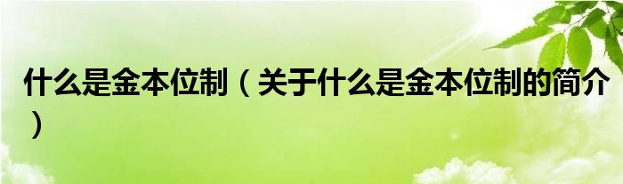 什么是金本位制（關(guān)于什么是金本位制的簡介）