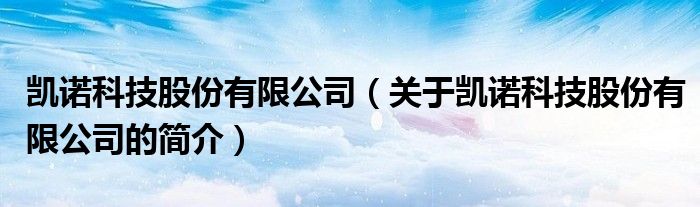 凱諾科技股份有限公司（關(guān)于凱諾科技股份有限公司的簡介）