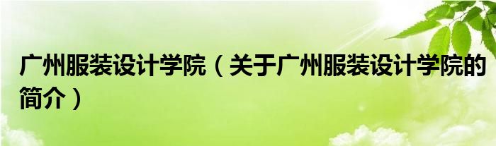 廣州服裝設(shè)計(jì)學(xué)院（關(guān)于廣州服裝設(shè)計(jì)學(xué)院的簡介）