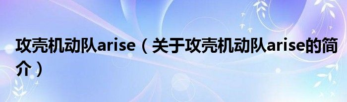 攻殼機動隊arise（關(guān)于攻殼機動隊arise的簡介）