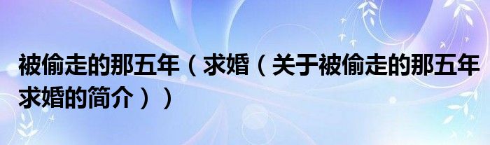 被偷走的那五年（求婚（關(guān)于被偷走的那五年求婚的簡(jiǎn)介））