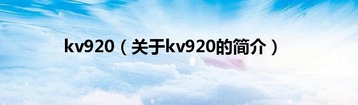 kv920（關(guān)于kv920的簡介）