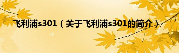 飛利浦s301（關(guān)于飛利浦s301的簡(jiǎn)介）