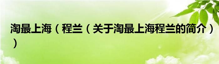 淘最上海（程蘭（關(guān)于淘最上海程蘭的簡(jiǎn)介））