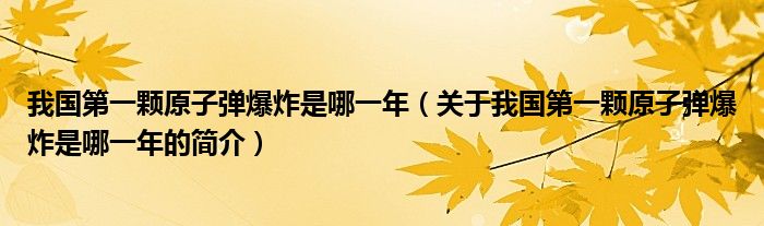 我國第一顆原子彈爆炸是哪一年（關(guān)于我國第一顆原子彈爆炸是哪一年的簡介）