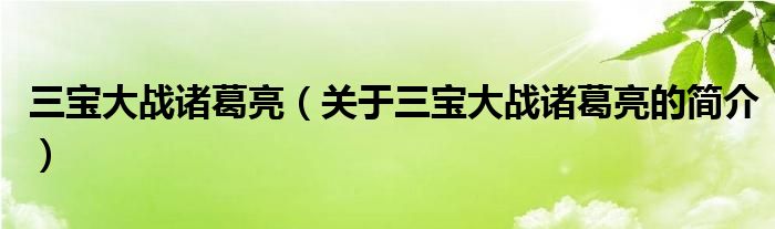 三寶大戰(zhàn)諸葛亮（關(guān)于三寶大戰(zhàn)諸葛亮的簡介）