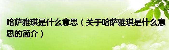 哈薩雅琪是什么意思（關(guān)于哈薩雅琪是什么意思的簡(jiǎn)介）