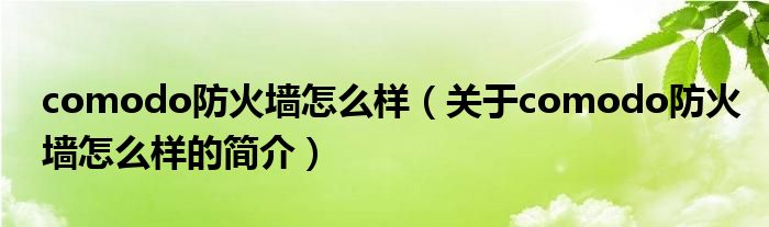 comodo防火墻怎么樣（關于comodo防火墻怎么樣的簡介）