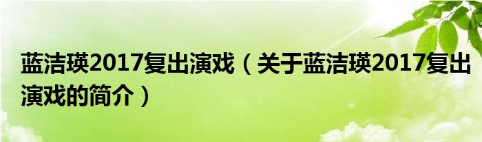 藍(lán)潔瑛2017復(fù)出演戲（關(guān)于藍(lán)潔瑛2017復(fù)出演戲的簡介）