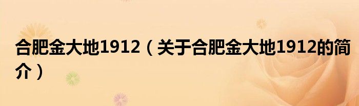 合肥金大地1912（關(guān)于合肥金大地1912的簡介）