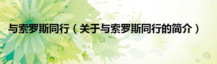 與索羅斯同行（關(guān)于與索羅斯同行的簡(jiǎn)介）