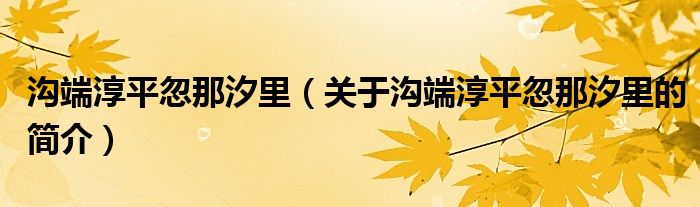 溝端淳平忽那汐里（關(guān)于溝端淳平忽那汐里的簡介）