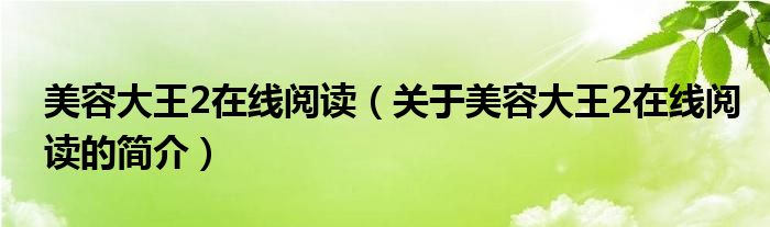 美容大王2在線閱讀（關(guān)于美容大王2在線閱讀的簡(jiǎn)介）