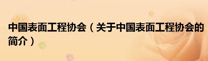 中國表面工程協(xié)會(huì)（關(guān)于中國表面工程協(xié)會(huì)的簡(jiǎn)介）