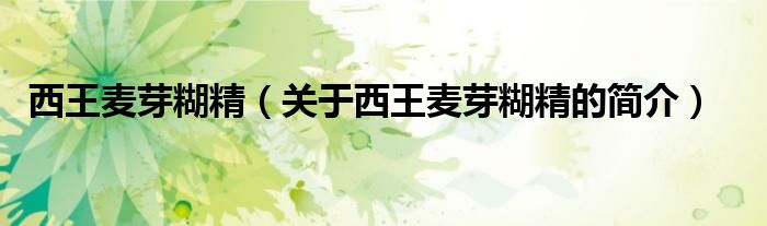 西王麥芽糊精（關(guān)于西王麥芽糊精的簡(jiǎn)介）