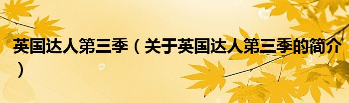 英國(guó)達(dá)人第三季（關(guān)于英國(guó)達(dá)人第三季的簡(jiǎn)介）