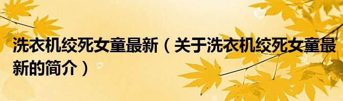 洗衣機(jī)絞死女童最新（關(guān)于洗衣機(jī)絞死女童最新的簡介）