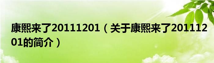 康熙來了20111201（關(guān)于康熙來了20111201的簡介）