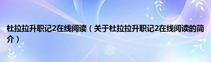 杜拉拉升職記2在線閱讀（關(guān)于杜拉拉升職記2在線閱讀的簡介）