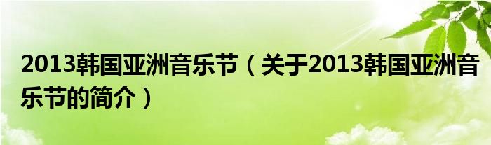 2013韓國(guó)亞洲音樂(lè)節(jié)（關(guān)于2013韓國(guó)亞洲音樂(lè)節(jié)的簡(jiǎn)介）