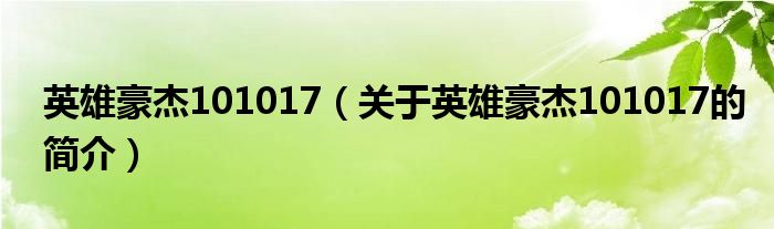 英雄豪杰101017（關(guān)于英雄豪杰101017的簡(jiǎn)介）