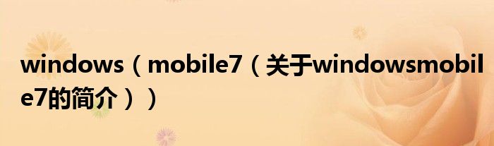 windows（mobile7（關(guān)于windowsmobile7的簡介））