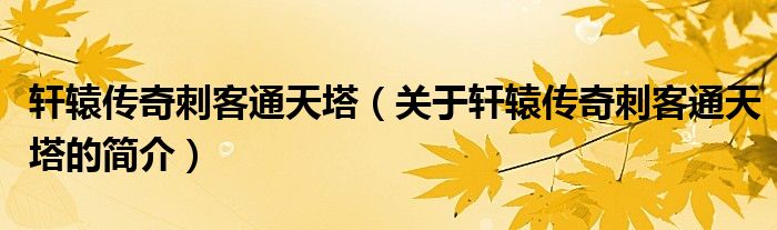 軒轅傳奇刺客通天塔（關(guān)于軒轅傳奇刺客通天塔的簡(jiǎn)介）