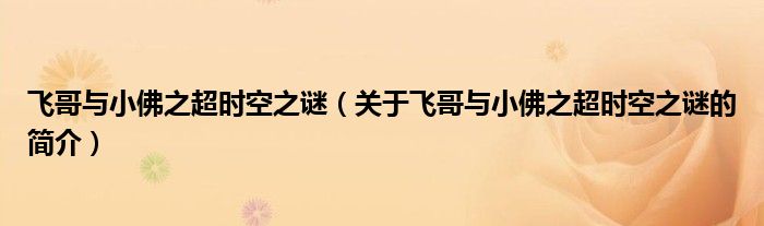 飛哥與小佛之超時空之謎（關(guān)于飛哥與小佛之超時空之謎的簡介）