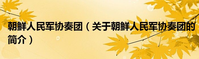 朝鮮人民軍協(xié)奏團(tuán)（關(guān)于朝鮮人民軍協(xié)奏團(tuán)的簡(jiǎn)介）